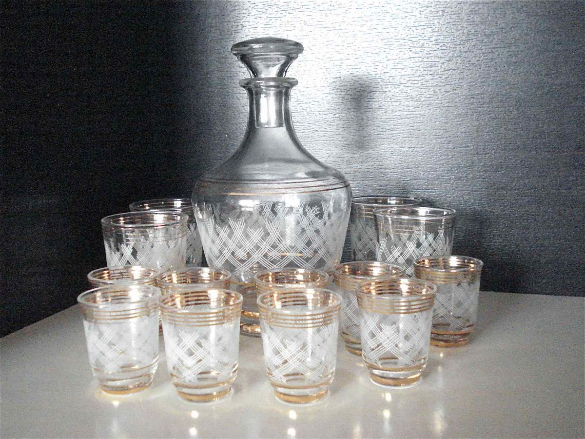 Service à liqueur carafe + 5 verres cristal – Brocante La Vitrine