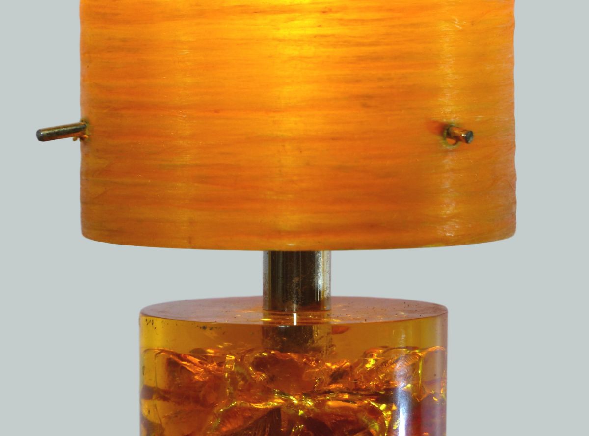 IMPORTANTE LAMPE VINTAGE 1970 EN PIERRE GRANIT & ABAT-JOUR HERBIER RESINE  70S