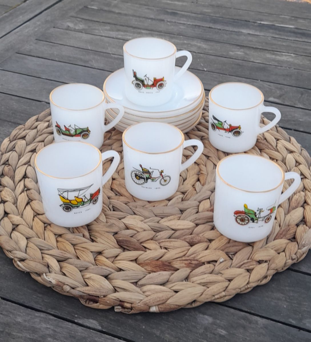 6 Tasses Café Et Soucoupes Voitures Anciennes Arcopal Luckyfind 