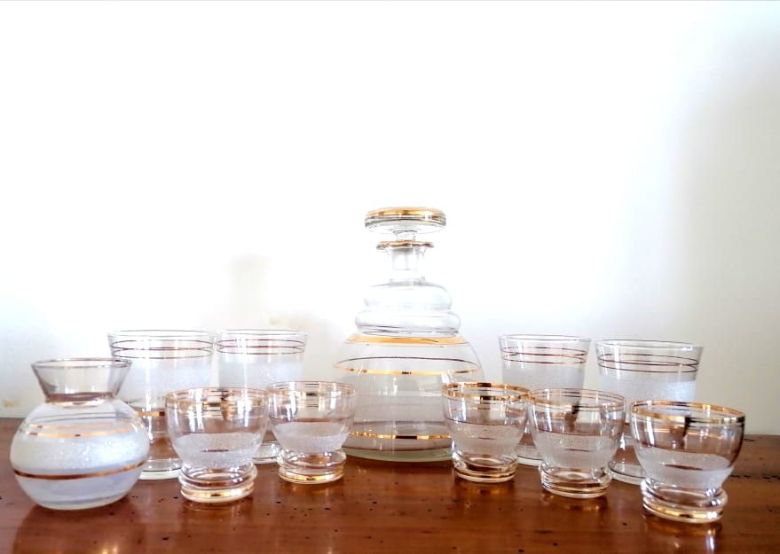 Service à liqueur carafe + 5 verres cristal – Brocante La Vitrine
