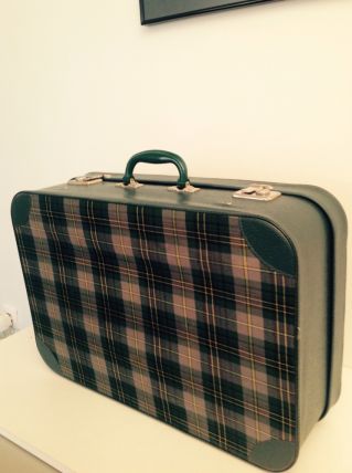 Valise vintage souple imprimé écossais vert boutieille