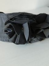 Bandeau large fleurs tissu rétro gris souris fait main