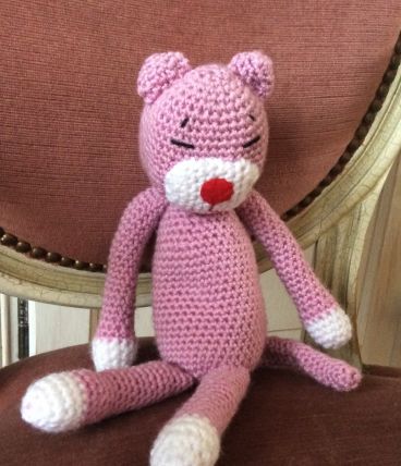 Chat au crochet tricot vintage décoration enfance