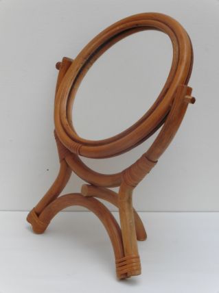 Miroir rotin sur pied vintage