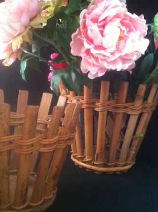 2 Cache Pot en Bambou &amp; Rotin Vintage