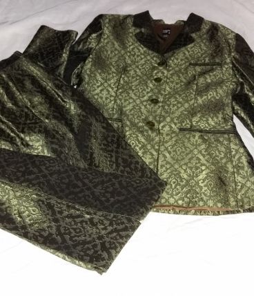 Tailleur pantalon brocard vert François FAVEL 40