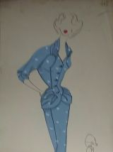 Croquis Mode 1950 / Tailleurs et robes bleus