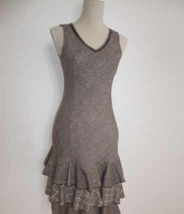 Robe rétro 3 volants tweed marron et beige ESPRIT T 36