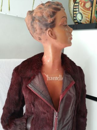 Blouson cuir et fourrure Bordeaux