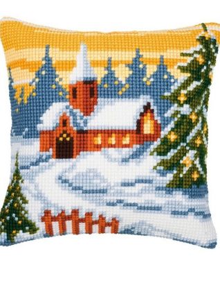 Coussin au point de croix - 40X40 rembourré -  Rouges-Gorges, Multi-Couleurs 3 oiseaux sur une branche, feuillage