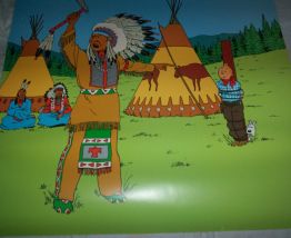GRANDE AFFICHE PAPIER EPAIS PLASTIFIE TINTIN 70 CM PAR 50 CM HERGE 