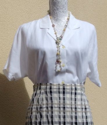 Jupe vintage PierBé beige motifs sable et bleu 10% lin T38