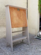 Secretaire vintage en bois et beige metal