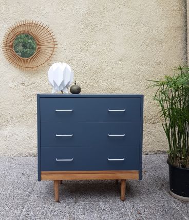 Commode vintage en bois et bleu
