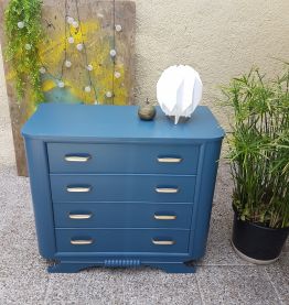 Commode vintage art déco bleu métal doré 
