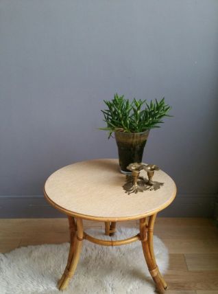 Table rotin vintage tripode