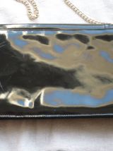 Pochette vintage femme cuir noir chaine doree