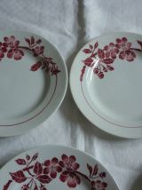 5 assiettes en faience vintage fleurs rouges