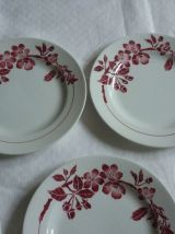5 assiettes en faience vintage fleurs rouges