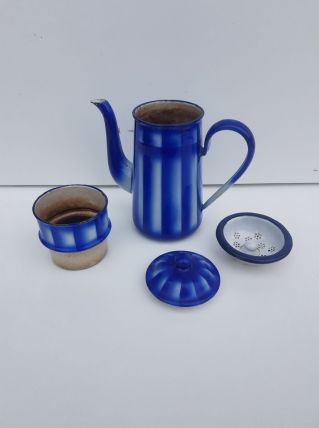 Cafetière émaillée rayée bleue