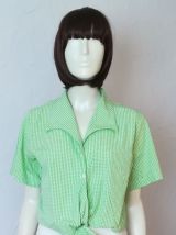 Chemisier vintage crop à nouer col poète vichy vert et blanc taille 42 44 