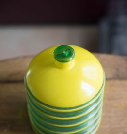 Pot couvert design vintage vert et jaune années 50