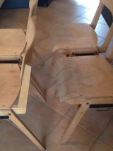 4 CHAISES  BOIS PIEDS COMPAS DESIGN SCANDINAVE INDUSTRIEL