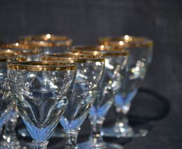 Verres bistrot anciens - bords dorés - par 6