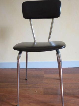 Chaise en skaï noir et chrome années 70