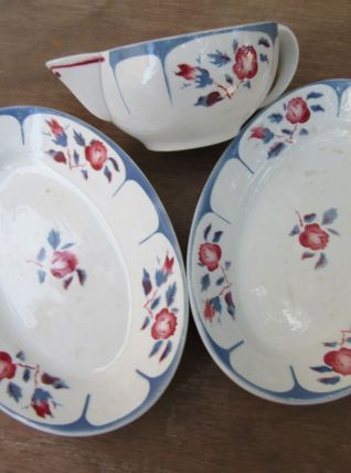 Saucière et 2 petits plats Sarreguemines/Digoin modèle Ninet