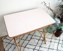 Bureau en rotin pieds compas années 70