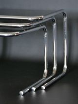 Tables gigognes structure chromée et plateaux verre fumé 197