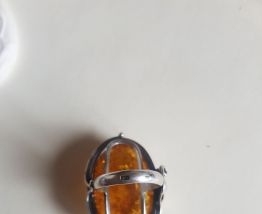 Bague Art Nouveau en ambre et argent taille 54