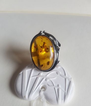 Bague Art Nouveau  en argent et ambre taille 55