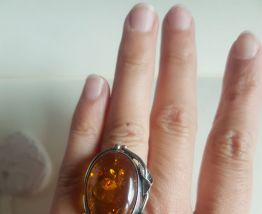Bague Art Nouveau  en argent et ambre taille 55