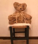 Tabouret campagnard ancien chêne et paille relooké