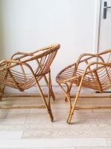 Paire de fauteuils corbeille rotin vintage