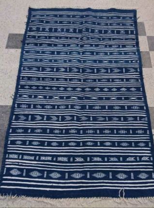 Tapis berbère bleu et blanc fait main 235cm*140cm