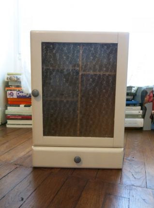Armoire à pharmacie murale en bois blanc vitrée + tiroir 50s