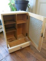Armoire à pharmacie murale en bois blanc vitrée + tiroir 50s