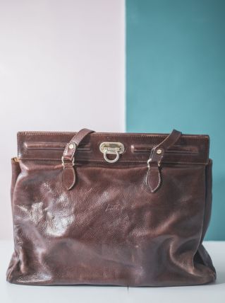magnifique Sac Texier en cuir Vintage