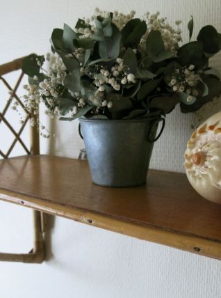 Etagère murale en bois &amp; rotin 60s