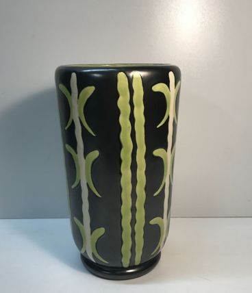 Vase en  céramique noir et vert, style scandinave, année 50s