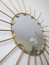 Ancien miroir soleil sorcière metal doré a l'or fin 50s