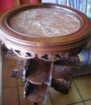 guéridon table à tabac noyer marbre rouge