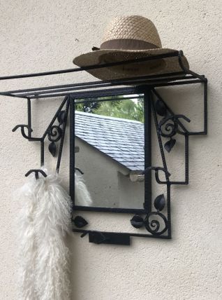 Porte-manteau en fer forgé avec miroir Art Déco 1930