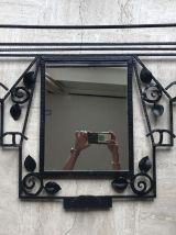Porte-manteau en fer forgé avec miroir Art Déco 1930
