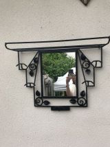 Porte-manteau en fer forgé avec miroir Art Déco 1930