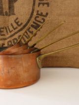 Lot de 5 casseroles française en cuivre massif étamé 