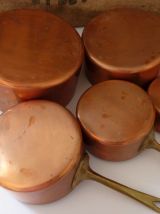 Lot de 5 casseroles française en cuivre massif étamé 